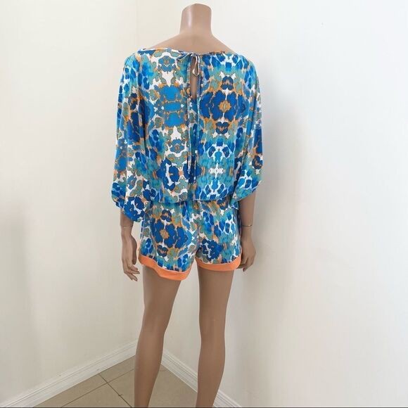 Tata Jolie Boho Blue Orange Printed Romper L - Picture 6 of 9
